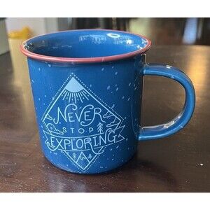Adventure Coffee Mug Never Stop Exploring Blue Speckled Nature Camping